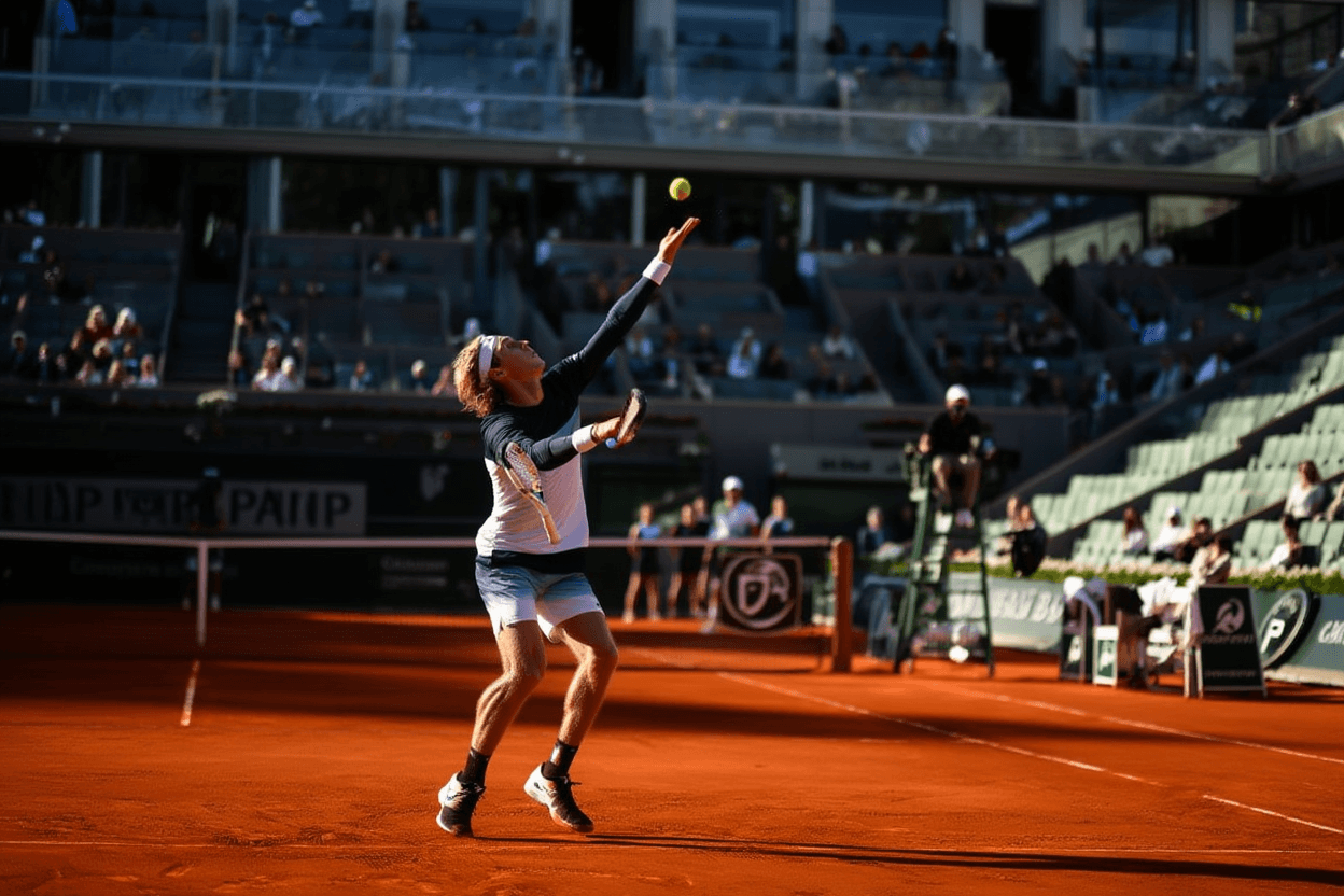 Александр Зверев подача корт Philippe Chatrier Roland Garros 2026